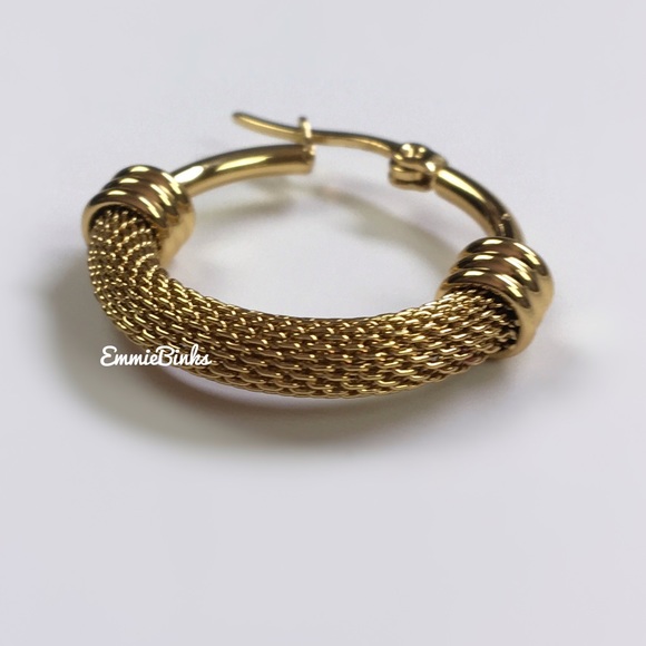 New Anthro Gold Textured Hoop Earrings - Picture 6 of 14